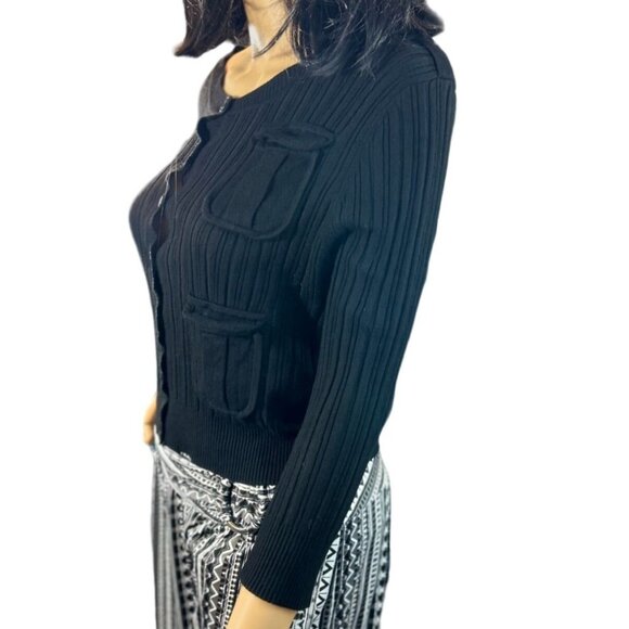 Quarter Sleeve Ribbed Button Down Ribbed Pocket Cardigan Size Medium - Picture 4 of 7